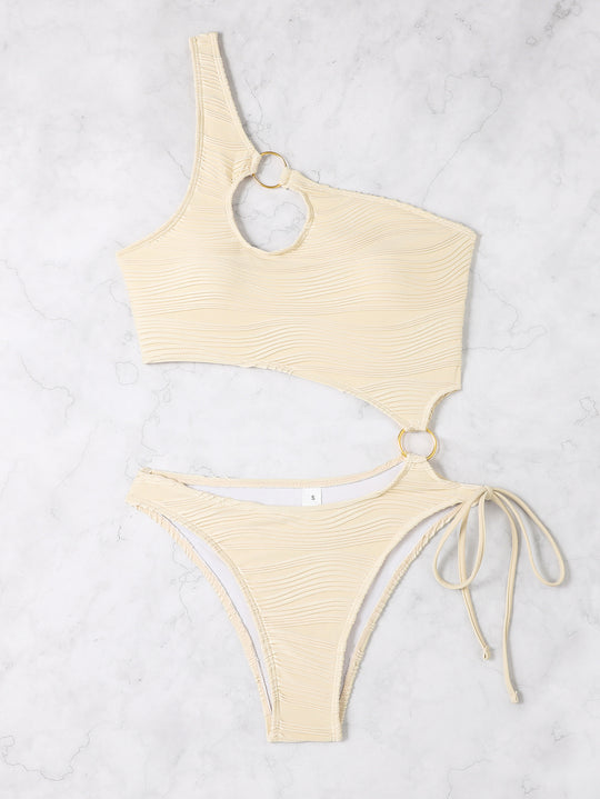 Damen Einteiler Badeanzug mit asymmetrischem Cut-Out und goldenen Akzenten EB