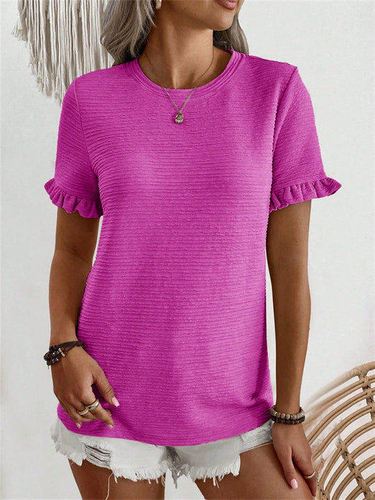 Damen Trendiges T-Shirt mit Rüschendetails und strukturierter Oberfläche EB