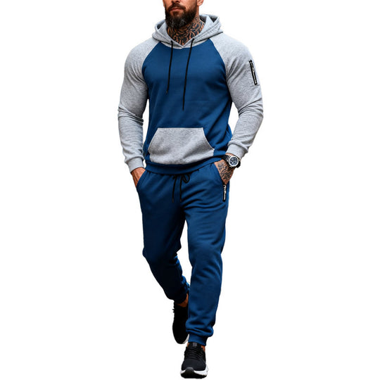Herren nan zweiteiliges Kapuzen-Sweatset mit Raglanärmeln, Ärmel-Zip-Tasche und tapered Jogginghose EB