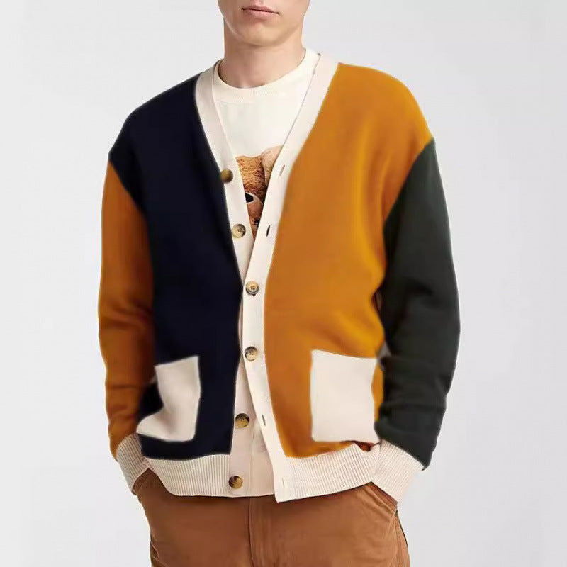 Herren Strickcardigan mit modernen Farbblock-Details und praktischen Taschen EB