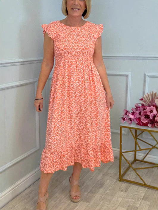 Damen luftiges Maxikleid mit Rüschen und floralem Design EB