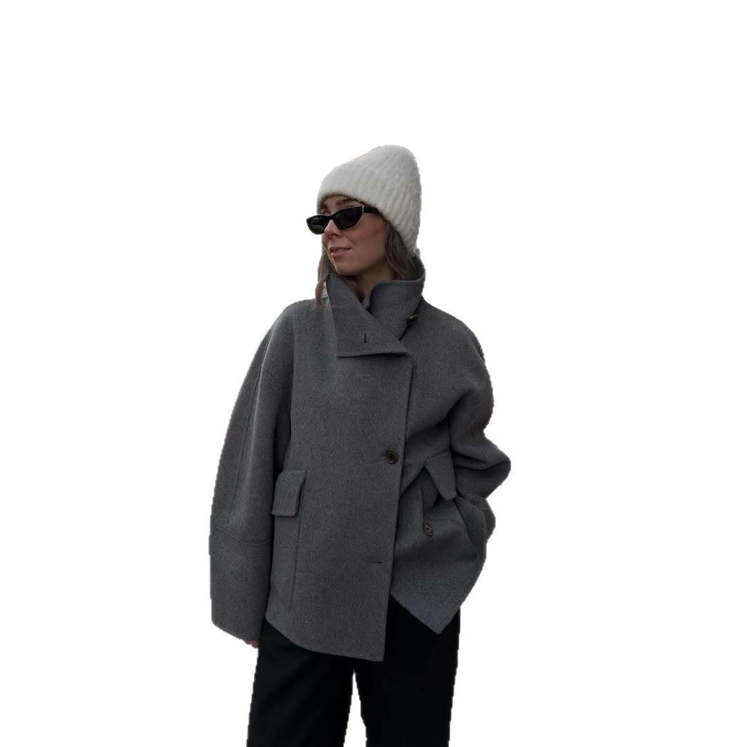 Damen Oversized Winterjacke mit hohem Kragen und Knopfverschluss EB