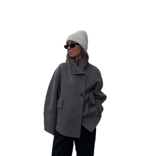 Damen Oversized Winterjacke mit hohem Kragen und Knopfverschluss EB