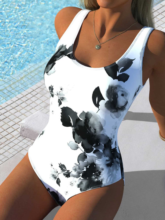 Damen Badeanzug mit kreativem Grafikdesign und hohem Beinausschnitt EB