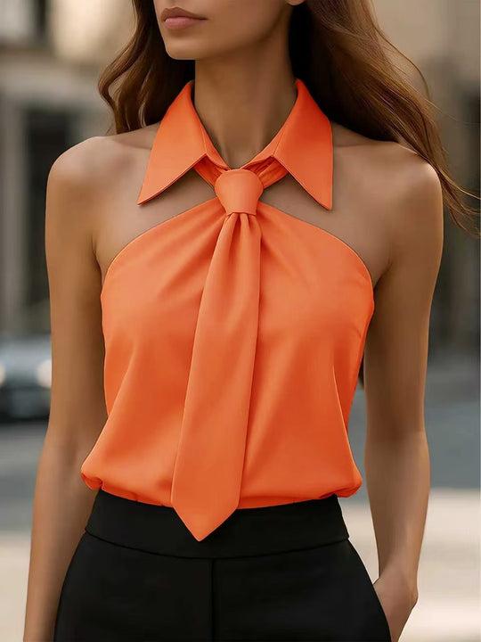 Damen Bluse mit elegante Kragen- und Bindebanddetail EB