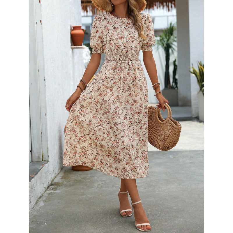 Damen Leichtes Blumendruck Maxi Kleid mit Smock-Taille EB