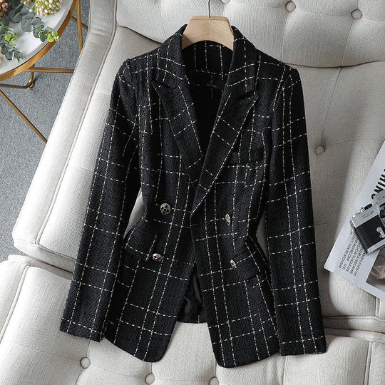 EB | Blazer Figurschneider Tweed Textur Doppelreiher Karomuster