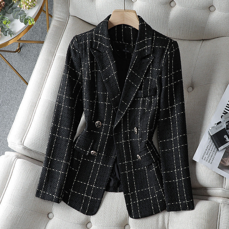 EB | Blazer Taillierte Passform Strukturiertes Tweed Doppelreihig mit Knöpfen