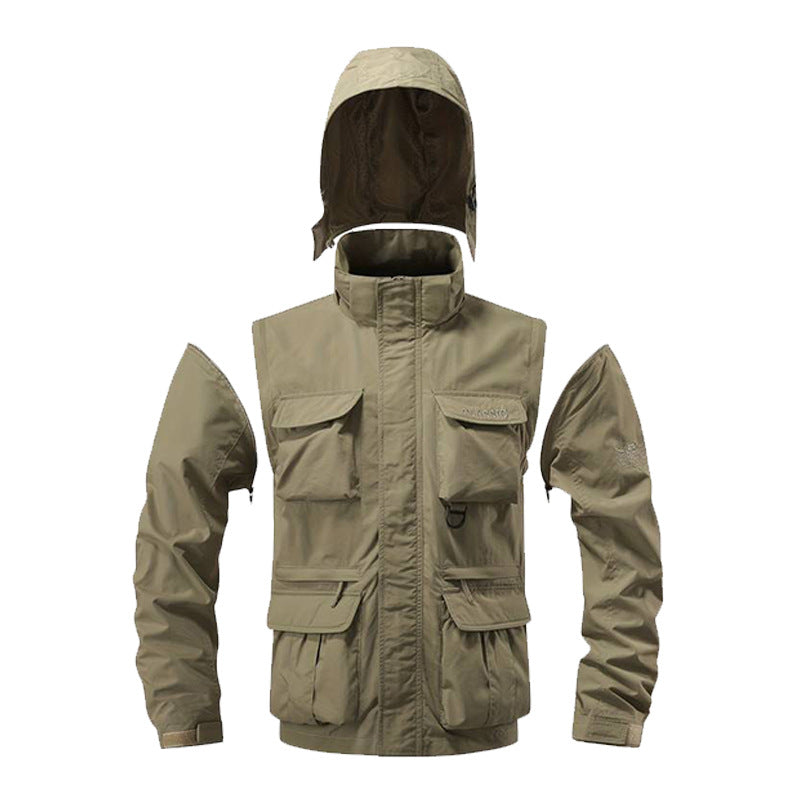 Herren nan multifunktionale Fieldjacke mit Kapuze und verstärkten Mehrfachtaschen wasserabweisendem Obermaterial und verstellbarem Saum EB