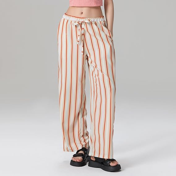 Damen lässige Maxi-Shorts mit verstellbarem Bund und modernem Streifenmuster EB