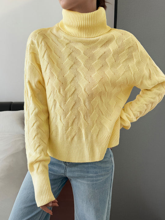 Damen nan grobstrick Rollkragenpullover mit Zopfstruktur, oversized Schnitt und längeren Ärmeln EB