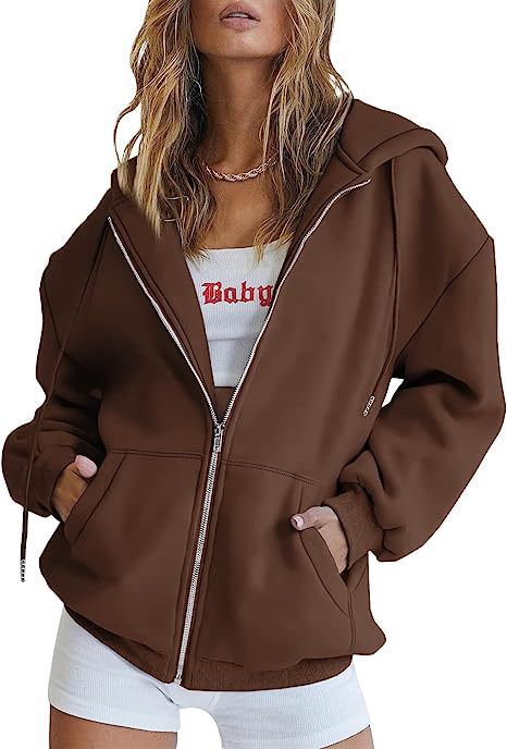 Damen nan oversized Kapuzenjacke mit durchgehendem Reißverschluss Kängurutaschen und weichem Sweatmaterial EB