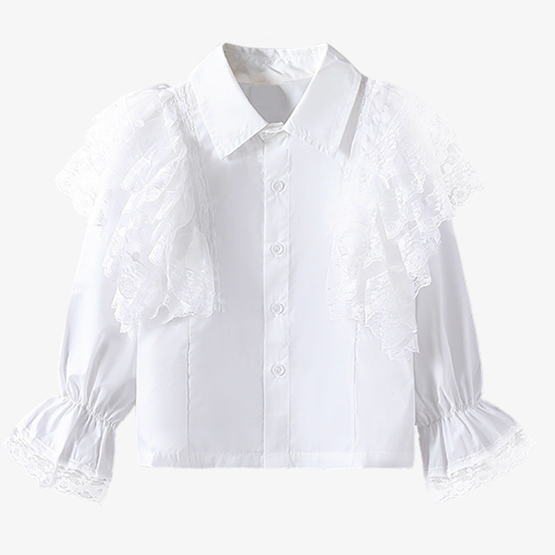 Mädchen Bluse mit luftigem Spitzenbesatz und Rüschendetails EB