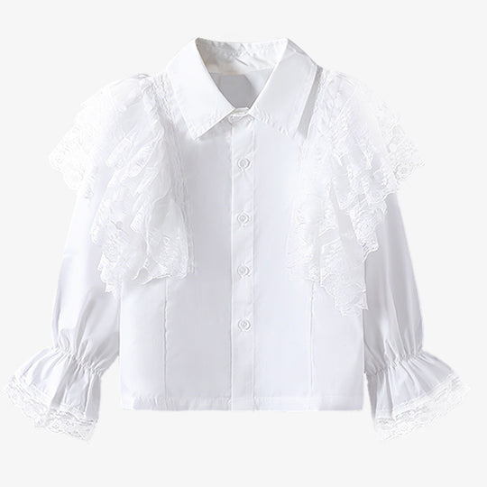Mädchen Bluse mit luftigem Spitzenbesatz und Rüschendetails EB