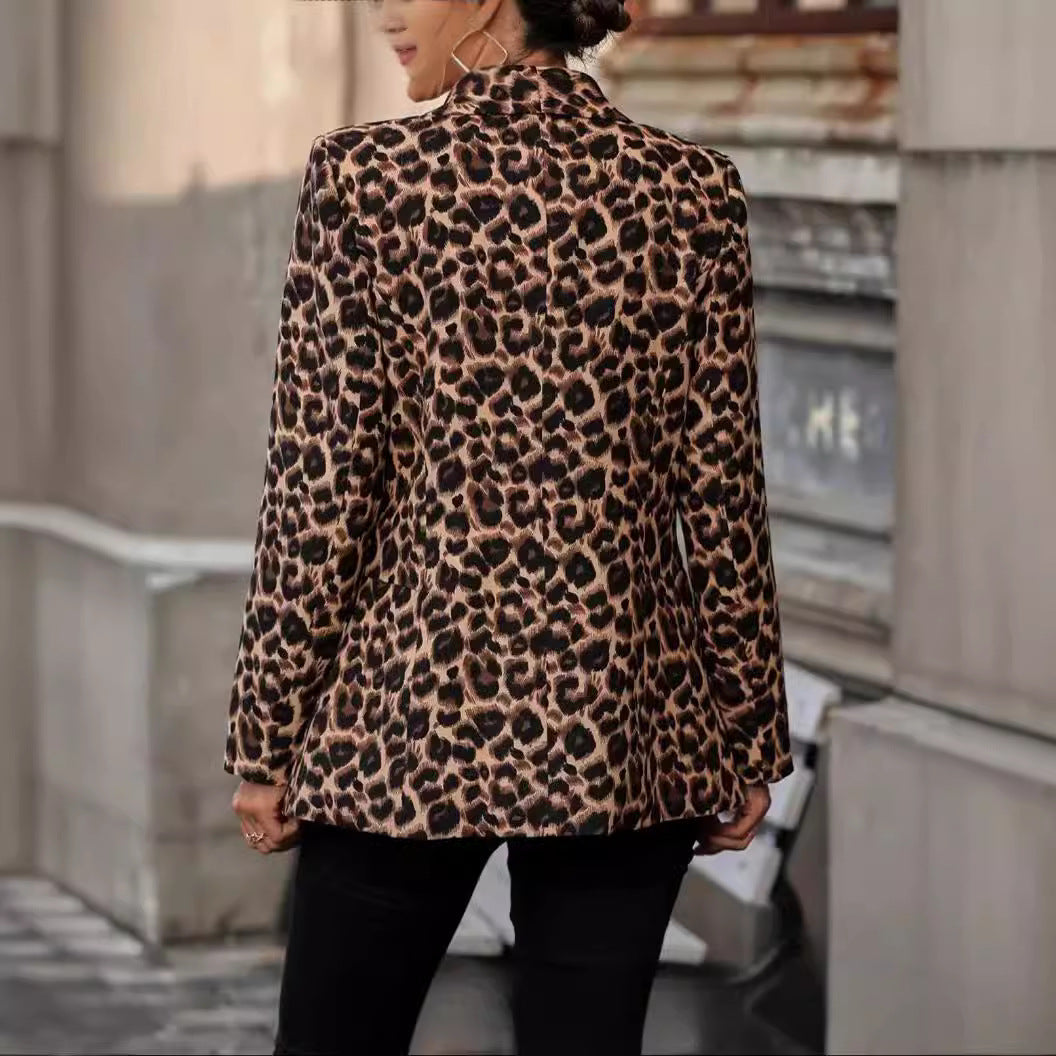 Damen modischer Blazer mit Leopardenmuster und taillierter Passform EB