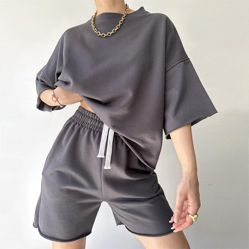 Damen lässiges Crop-Top und Shorts-Set mit weitem Schnitt EB