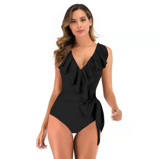 Damen Einteiliger Badeanzug mit raffinierten Rüschendetails und eleganter Schleife EB