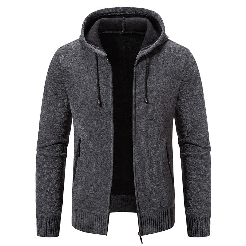 Herren nan warme Strickoptik-Zipjacke mit Teddyfutter, Kapuze und verdeckten Reißverschlusstaschen EB