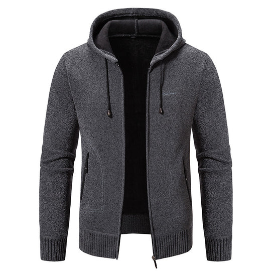 Herren nan warme Strickoptik-Zipjacke mit Teddyfutter, Kapuze und verdeckten Reißverschlusstaschen EB