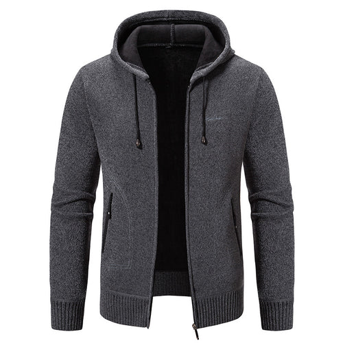 Herren nan warme Strickoptik-Zipjacke mit Teddyfutter, Kapuze und verdeckten Reißverschlusstaschen EB