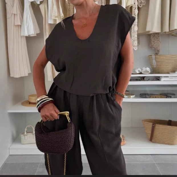 Damen lässiger Jumpsuit mit elastischem Bund und praktischen Taschen EB