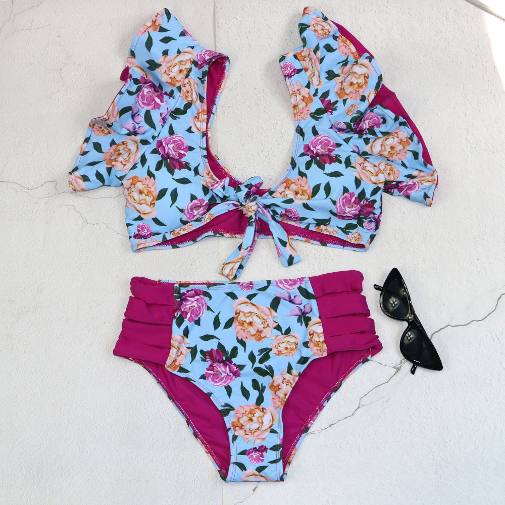 Damen Bikini-Set mit Rüschendetails und floralem Muster EB