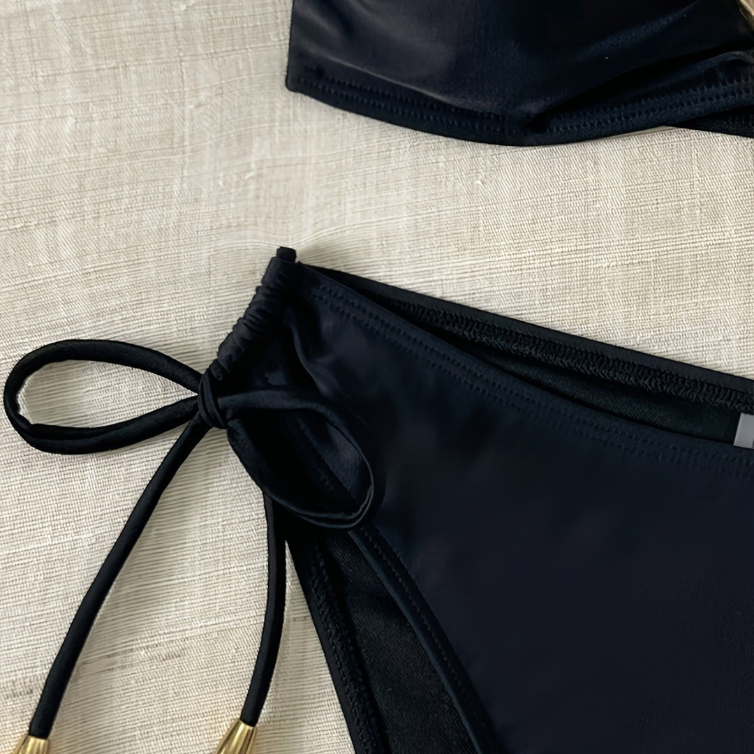 Damen Bandeau-Bikini mit eleganter goldener Schnalle EB