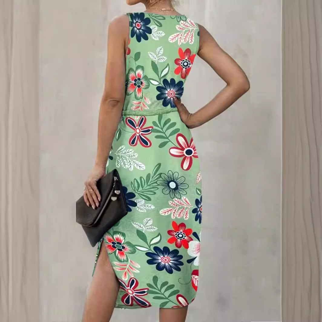 Damen Sommerliches Maxikleid mit floralem Muster und praktischen Taillenschnürung EB