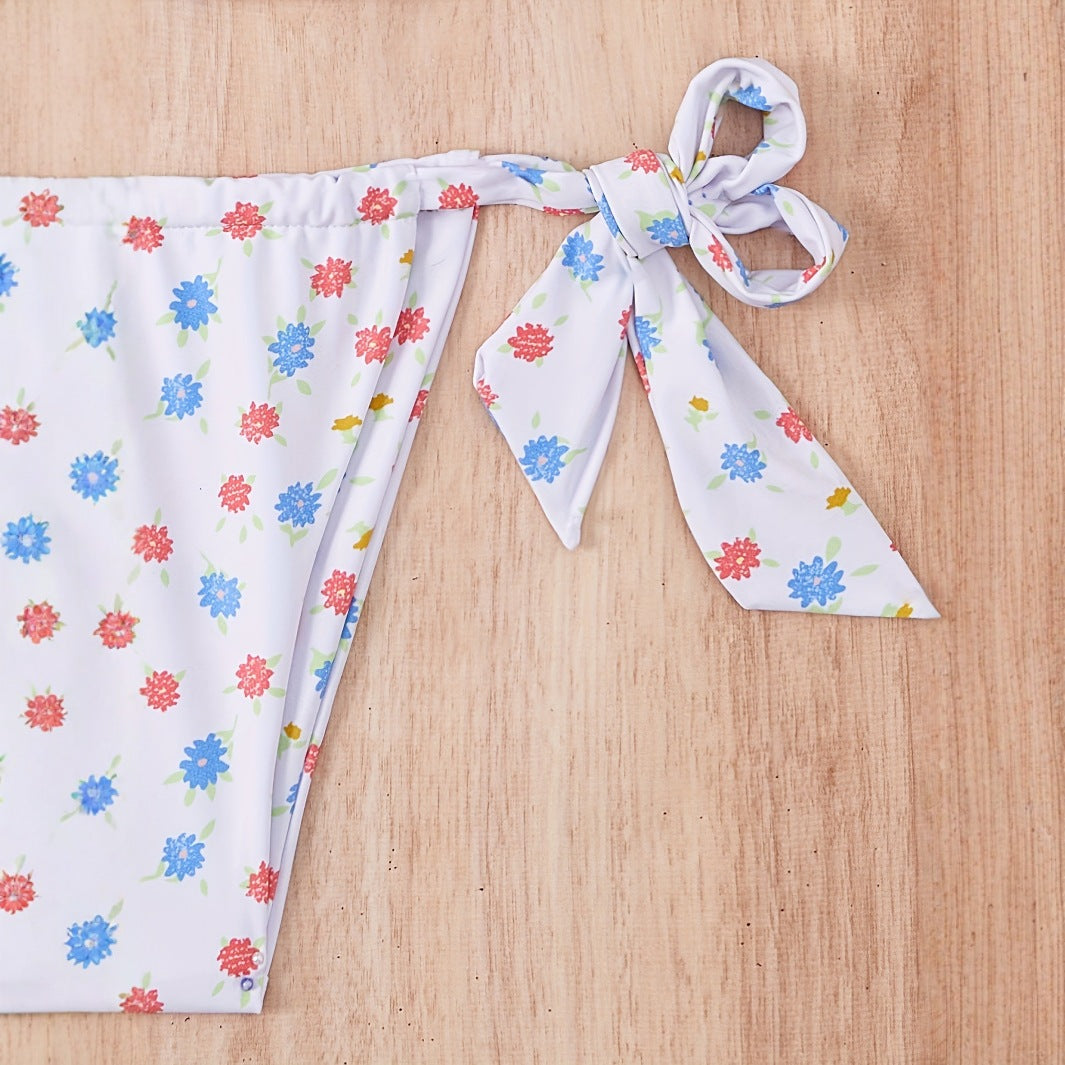 Damen Floral gemusterter Triangel-Bikini mit verspieltem Bindeband EB