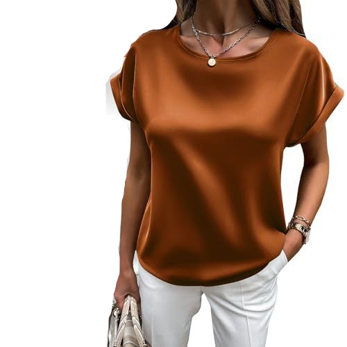EB | Satin-T-Shirt mit Umgeschlagenen Ärmeln für Damen