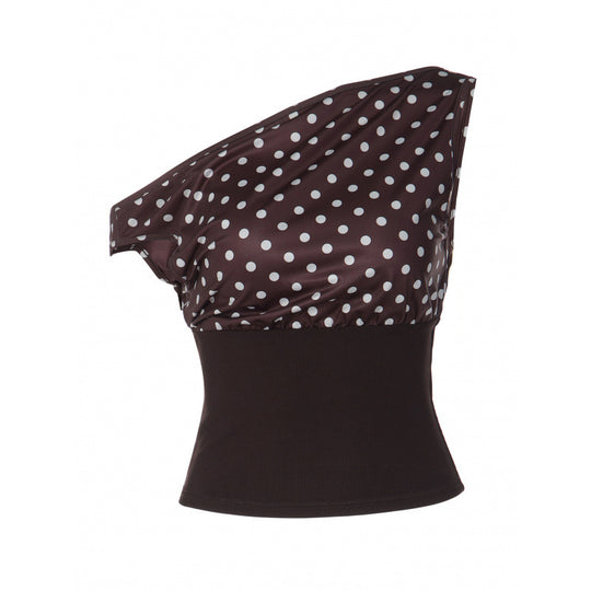 Damen Off-Shoulder Polka-Dot Top mit elastischem Bund EB