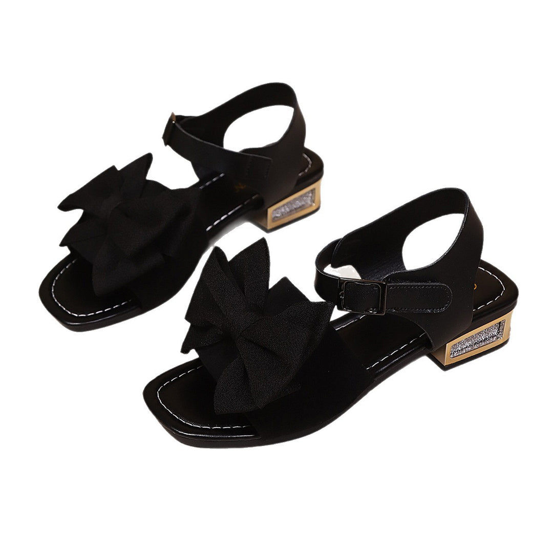 Damen Offene Sandalen mit elegantem Doppel-Schleifen-Design und komfortablem Blockabsatz EB