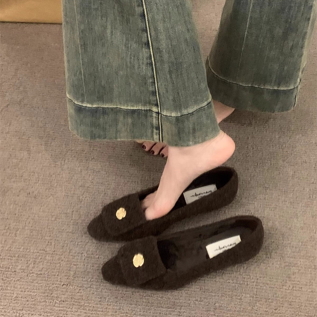 Damen elegante Ballerinas aus Filz mit dekorativem Riemchen EB