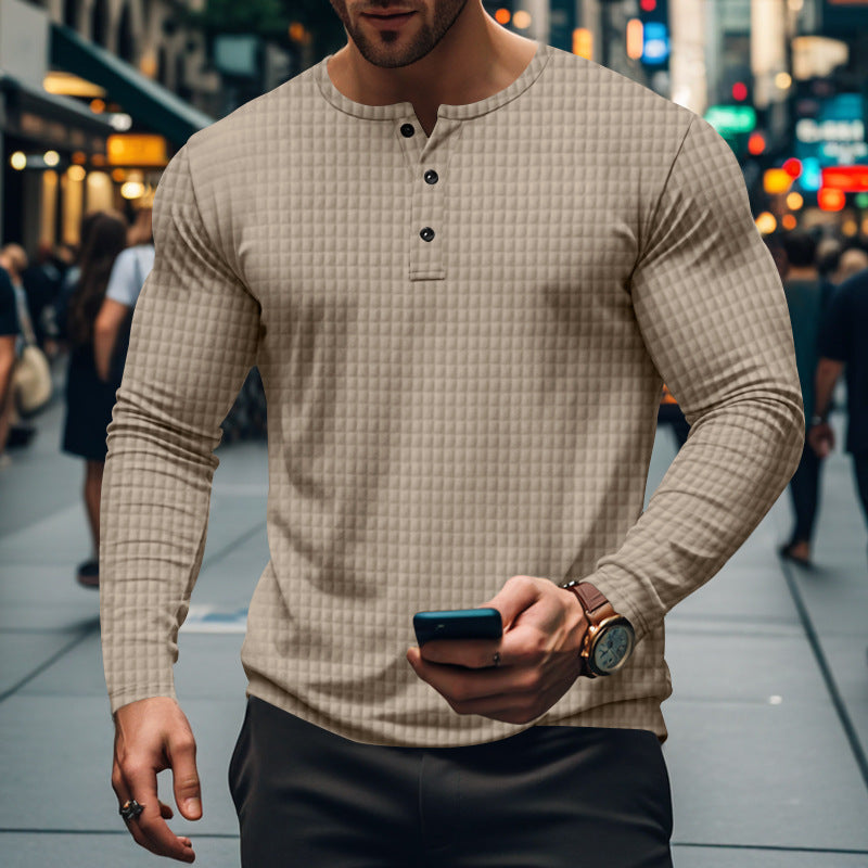 Herren Langarm-Hemd mit knopfbarem Kragen und strukturiertem Design EB