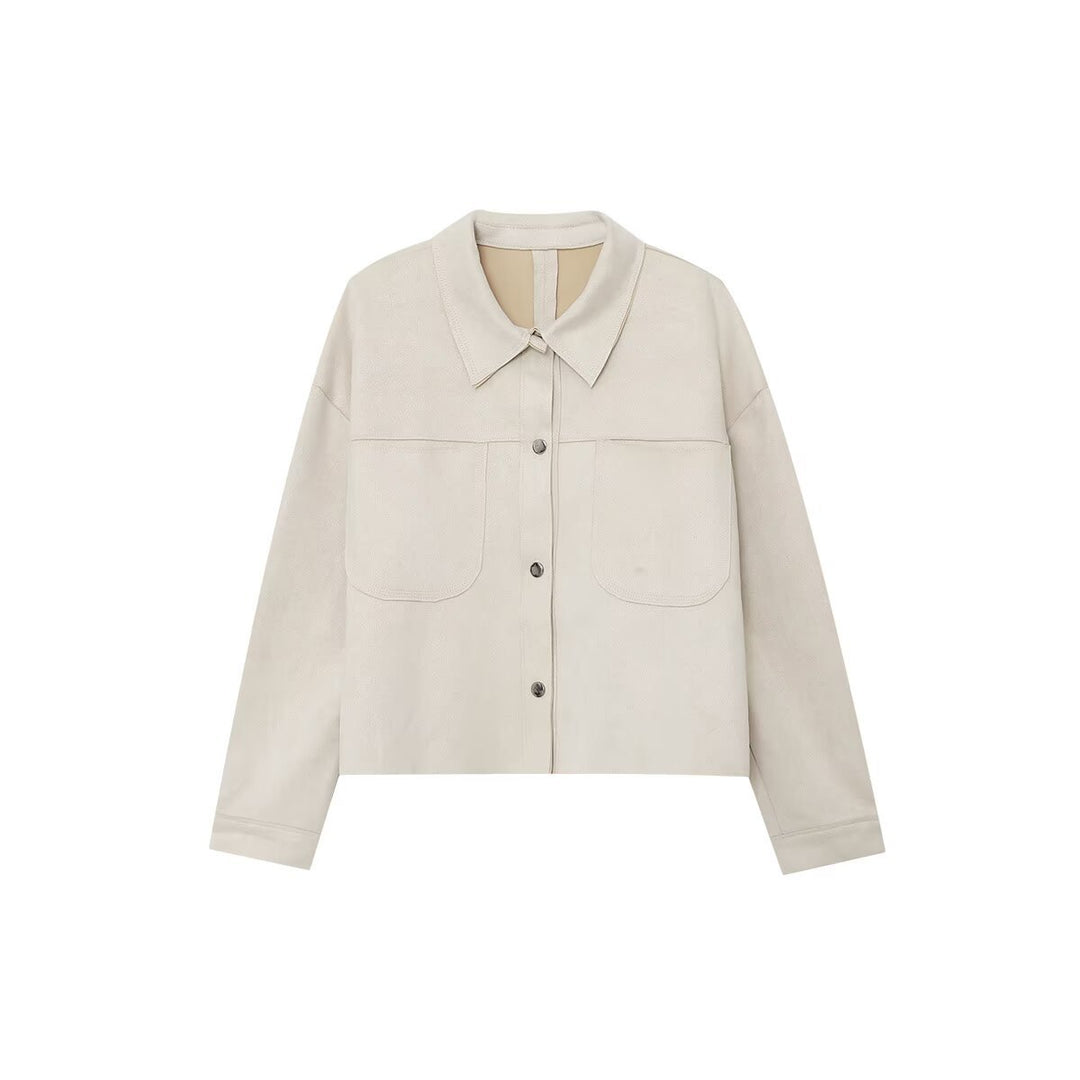 Damen modische Kunstlederjacke mit aufgesetzten Taschen EB