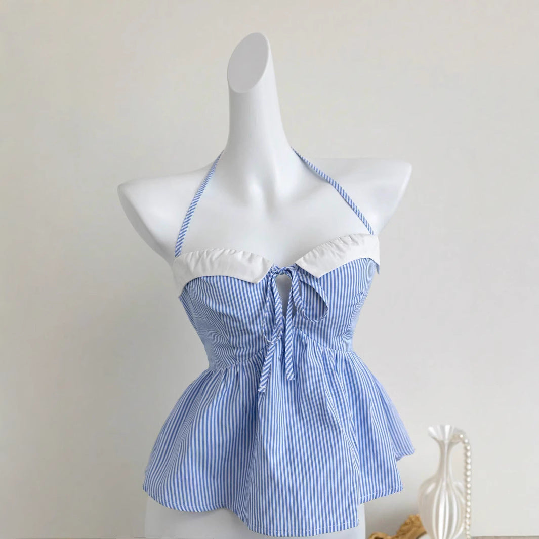 Damen verspieltes Oberteil mit gestreiftem Design und schicker Schleifenbindung EB