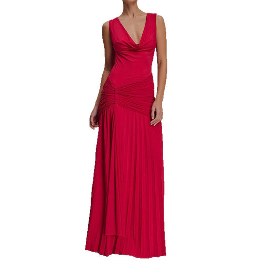 Damen Elegantes Maxikleid mit fließendem Stoff und Raffungen EB
