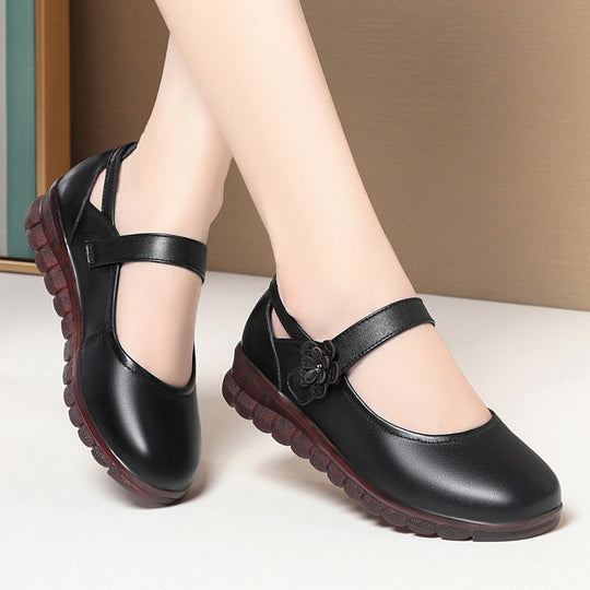 Damen Komfortable Ballerinas mit verstellbarem Riemen und dekorativem Blumenakzent EB
