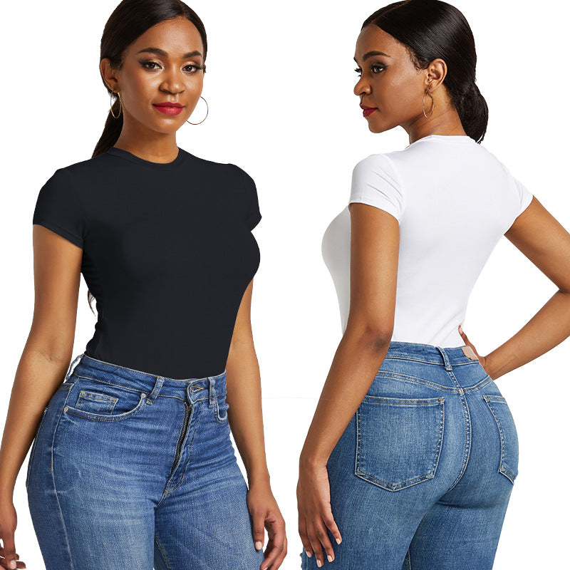 Damen figurbetonter Kurzarm-Bodysuit EB