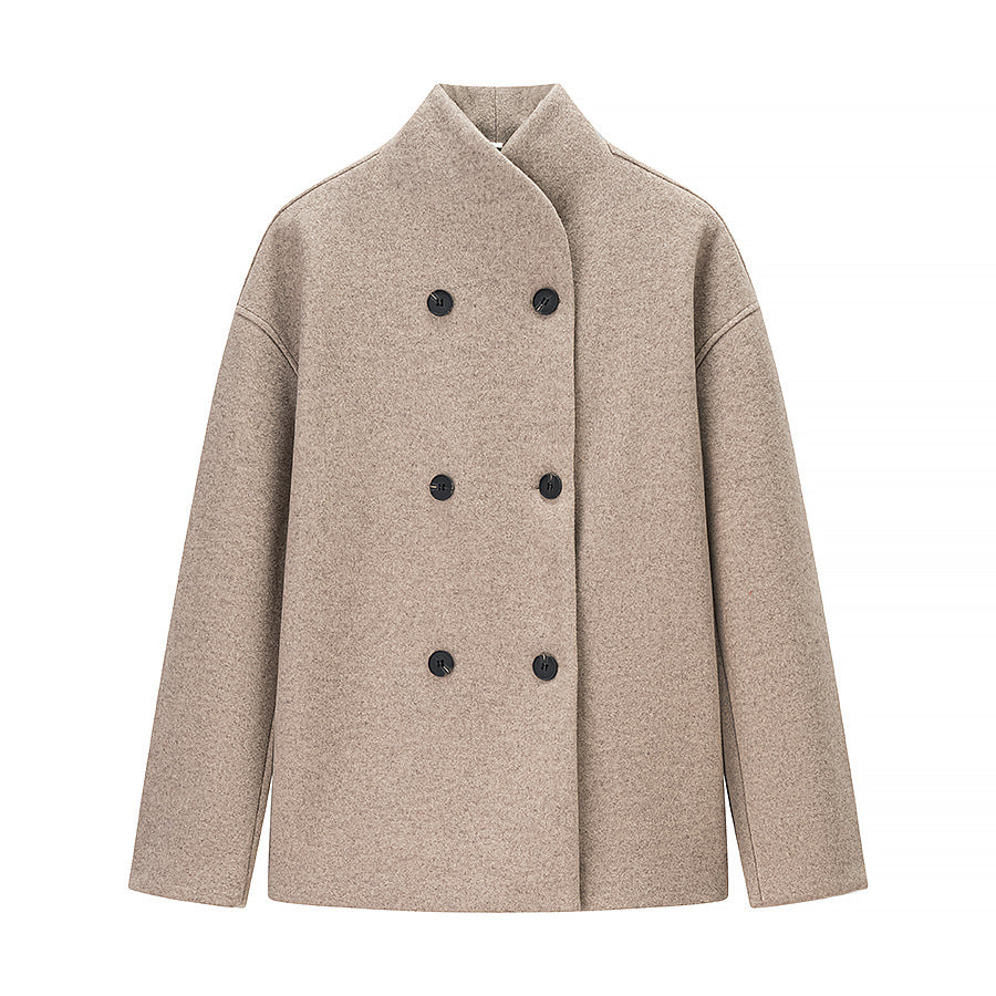 Damen Oversized Wolljacke mit doppelter Knopfleiste und modernem Stehkragen EB