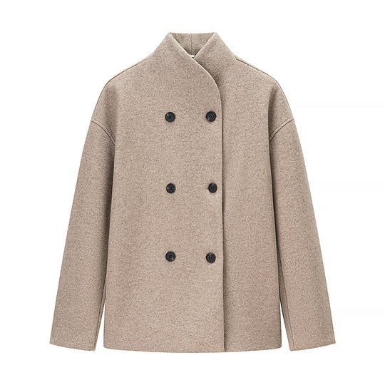 Damen Oversized Wolljacke mit doppelter Knopfleiste und modernem Stehkragen EB
