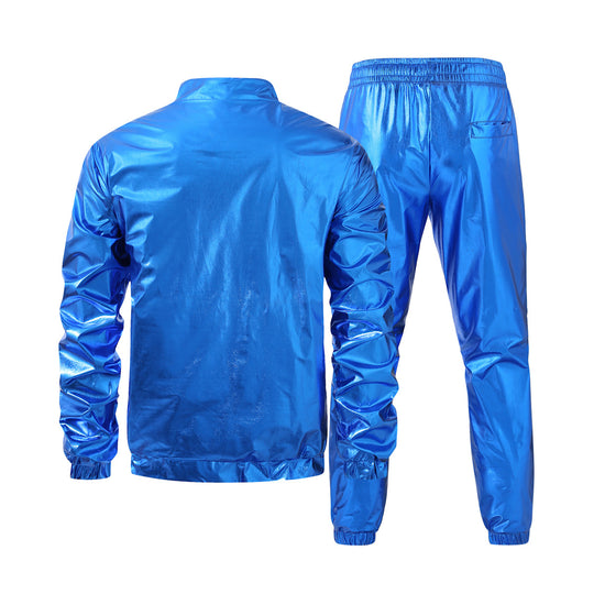 Herren nan Bomberjacke mit durchgehendem Reißverschluss, reflektierendem Metallic-Finish und elastischen Bündchen EB