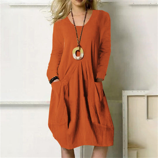 EB | Lockere Baumwoll-kleid Mit Taschen