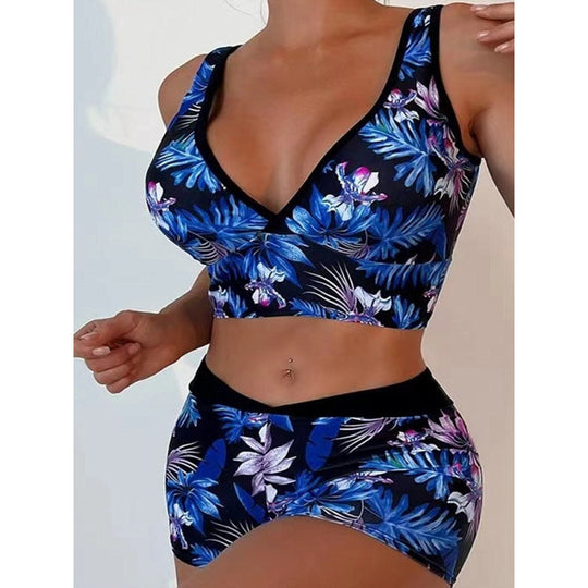 Damen Sport-Bikini-Set mit hoch geschnittenem Oberteil und bequemem Shorts EB