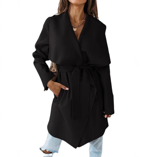 Damen Oversized Morgenmantel mit Gürtel und breiten Ärmeln EB