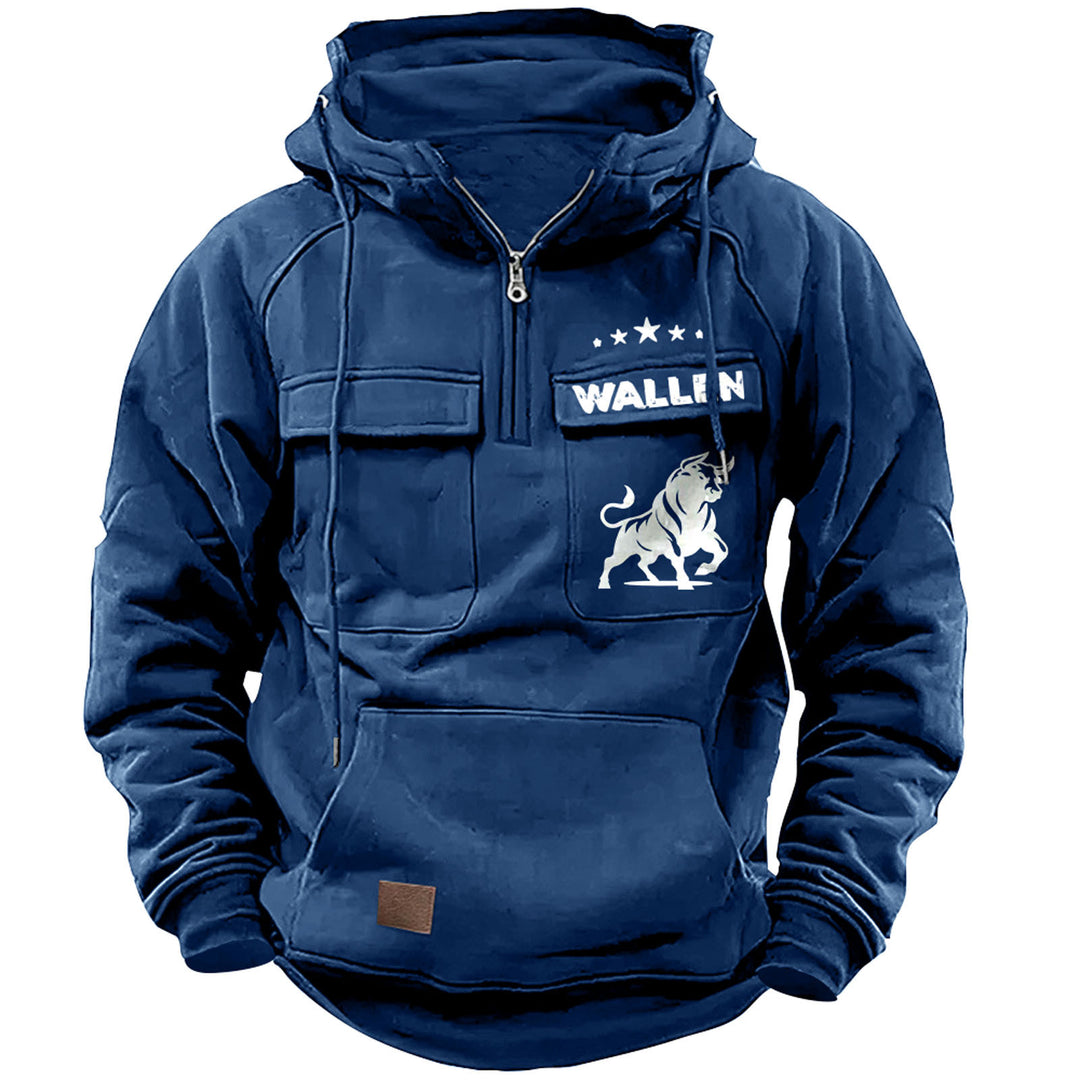 Herren nan Kapuzenpullover mit Halbzip, Cargo-Brusttaschen und Kängurutasche EB