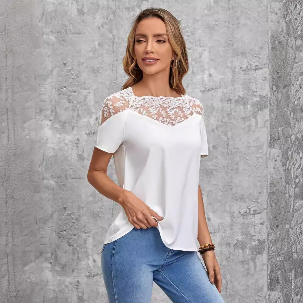 Damen elegantes Oberteil mit modernem Spitzendetail EB