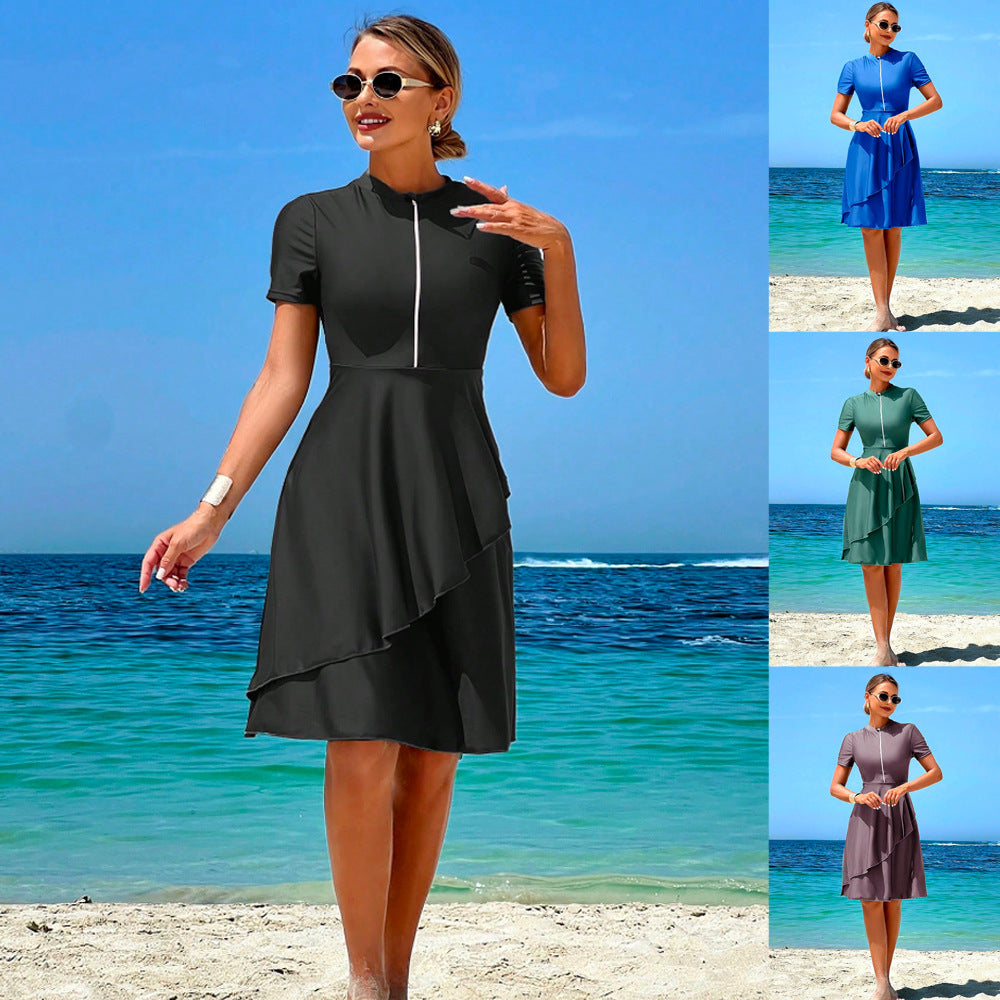 Damen Elegantes Strandkleid mit Rüschendesign EB