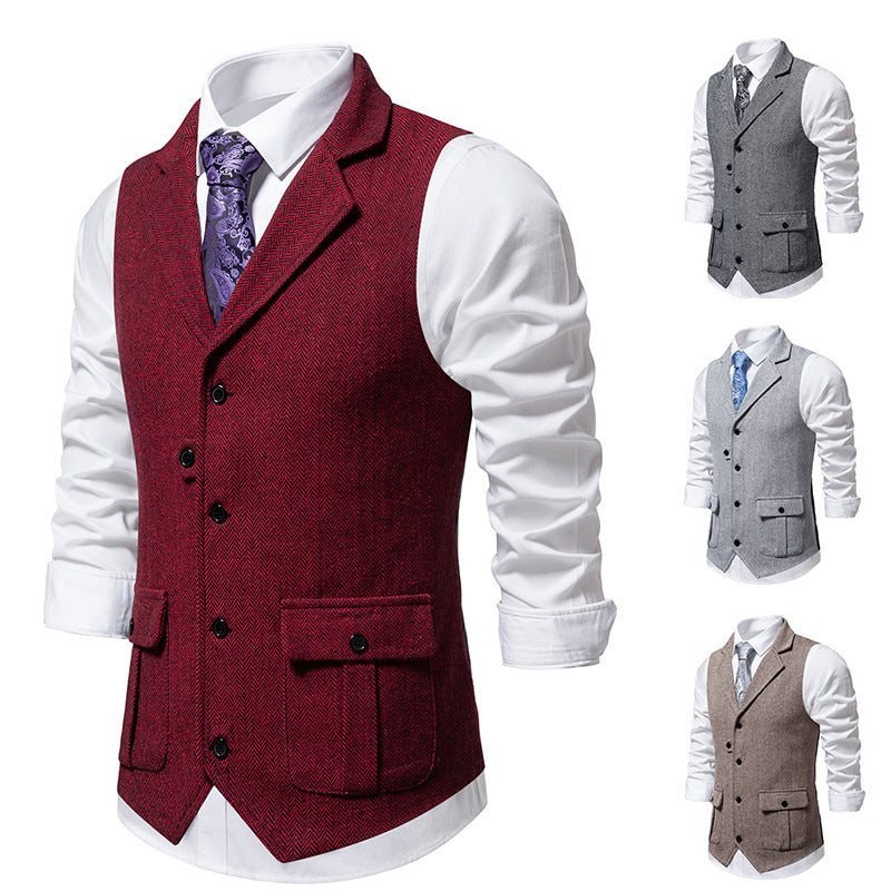 Herren elegante Weste mit strukturiertem Hahnentritt-Muster EB