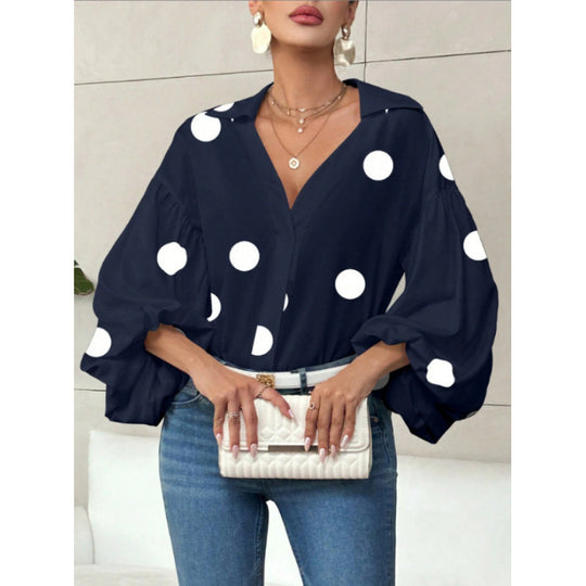 Damen Bluse mit voluminösen Ballonärmeln und elegantem Kragen EB